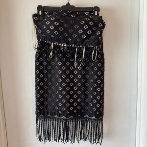 Madison James Black and Nude Fringe Midi Skirt Set